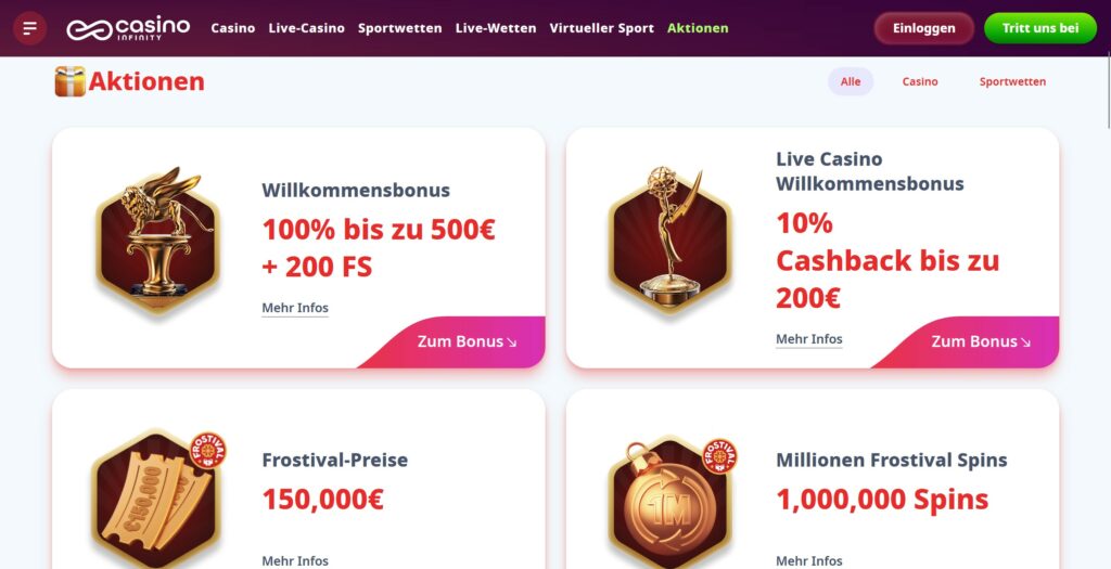 Casino Infinity - Sofort den 100 % Bonus sichern